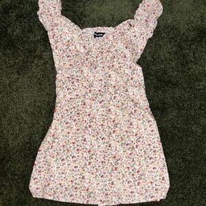 Floral Smocked Mini Dress in Cream with floral Print